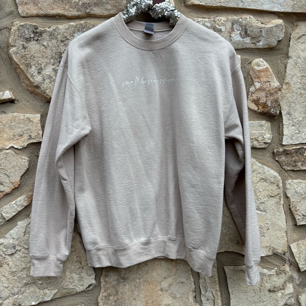 Beige crew neck sweater small business owner size medium